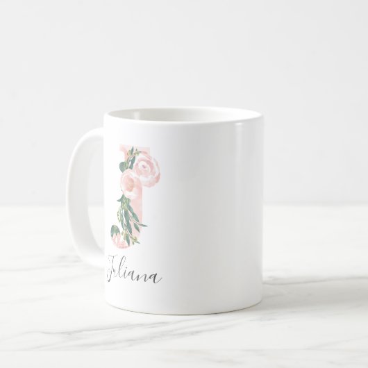 Floral Watercolor Initial Tasse - J (Vorderseite Links)