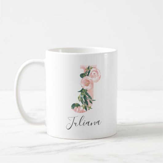 Floral Watercolor Initial Tasse - J (Links)
