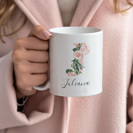 Floral Watercolor Initial Tasse - J