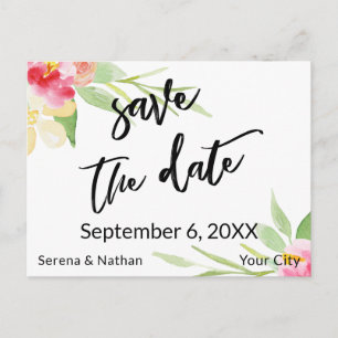 Floral Watercolor Lässig Handschrift Save the Date Ankündigungspostkarte