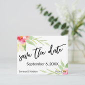 Floral Watercolor Lässig Handschrift Save the Date Ankündigungspostkarte (Stehend Vorderseite)