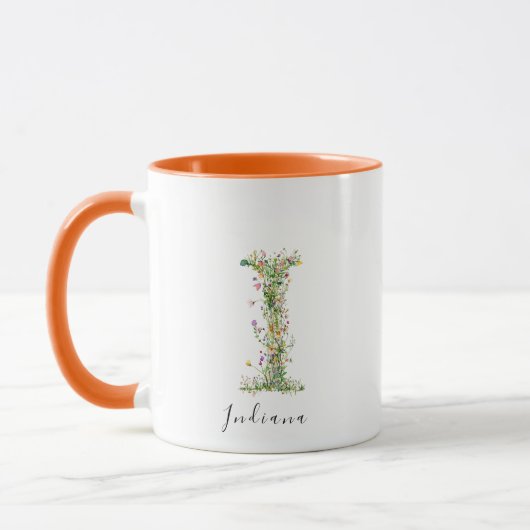 Floral Watercolor Letter I Monogramm und Individue Tasse (Links)