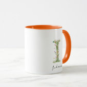Floral Watercolor Letter I Monogramm und Individue Tasse (VorderseiteRechts)