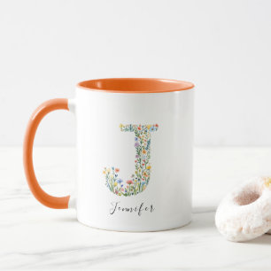 Floral Watercolor Letter J Monogram & Individuelle Tasse