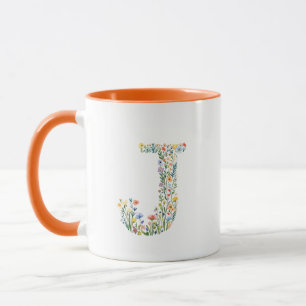 Floral Watercolor Letter J Monogram Tasse