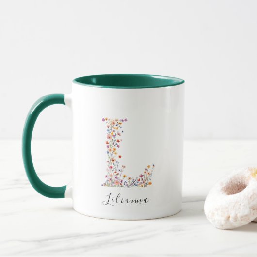 Floral Watercolor Letter L Monogram & Individuelle Tasse (Mit Donut)