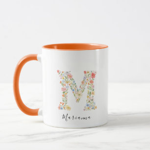 Floral Watercolor Letter M Monogramm und Individue Tasse