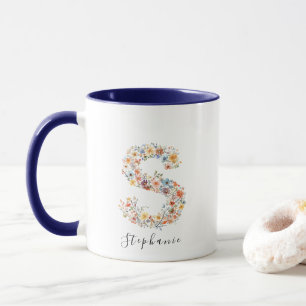Floral Watercolor Letter S Monogramm und Individue Tasse