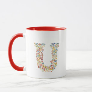 Floral Watercolor Letter U Monogramm Tasse