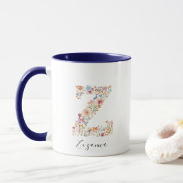 Floral Watercolor Letter Z Monogramm und Individue Tasse
