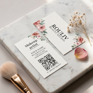 Floral Watercolor Makeup-Artist QR-Code Visitenkarte