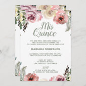 Floral Watercolor Mis Quince Quinceanera Einladung (Vorne/Hinten)