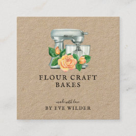 Floral Watercolor Mixer Baker Baker Bakery Kraft Quadratische Visitenkarte