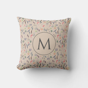 Floral Watercolor MONOGRAM Beige Kissen