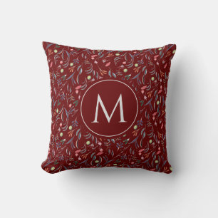 Floral Watercolor MONOGRAM Burgund Kissen
