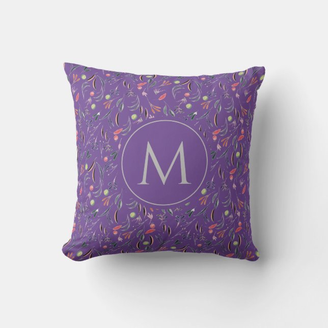 Floral Watercolor MONOGRAM Lavendel Kissen (Vorderseite)