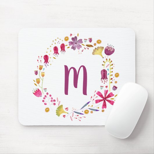 Floral Watercolor Monogram Mousepad (Mit Mouse)