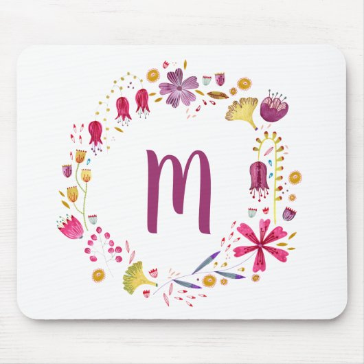 Floral Watercolor Monogram Mousepad (Vorne)