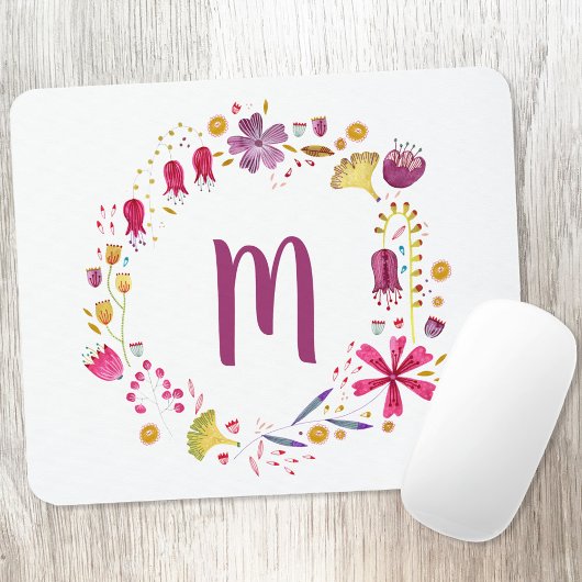 Floral Watercolor Monogram Mousepad