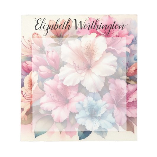 Floral watercolor monogram pink blue azaleas notizblock (Vorderseite)