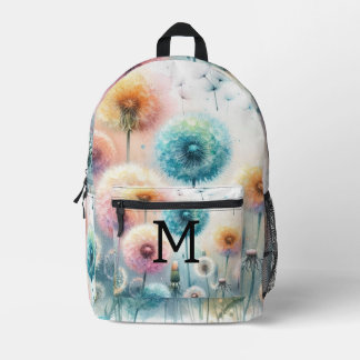 Floral watercolor monogram pink blue dandelions bedruckter rucksack