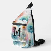 Floral watercolor monogram pink blue dandelions  crossbody bag (Rechte Ecke)