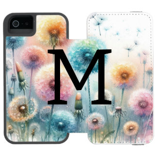 Floral watercolor monogram pink blue dandelions incipio watson™ iPhone 5 geldbörsen hülle