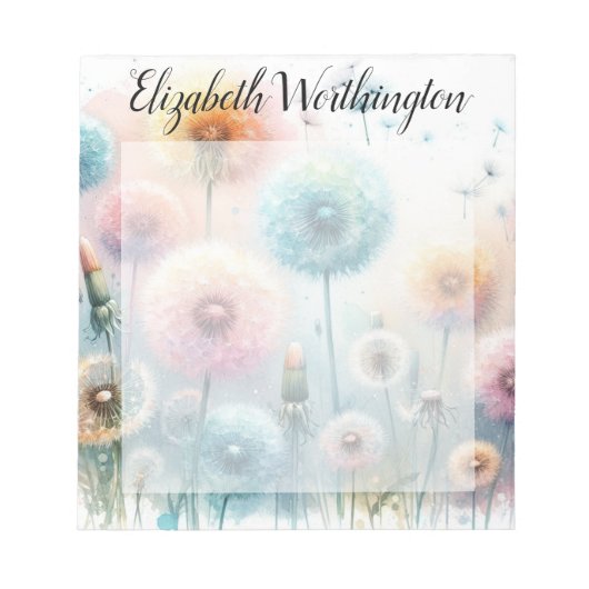 Floral watercolor monogram pink blue dandelions  notizblock (Vorderseite)