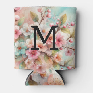 Floral watercolor monogram pink cherry blossoms  dosenkühler