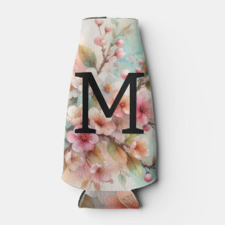 Floral watercolor monogram pink cherry blossoms  flaschenkühler