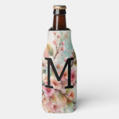 Floral watercolor monogram pink cherry blossoms flaschenkühler (Flaschenvorderseite)
