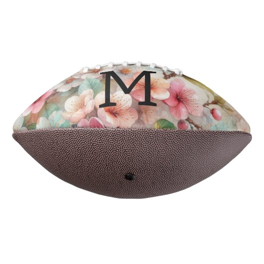 Floral watercolor monogram pink cherry blossoms  football (Gedreht 270)