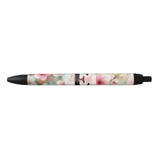 Floral watercolor monogram pink cherry blossoms  kugelschreiber