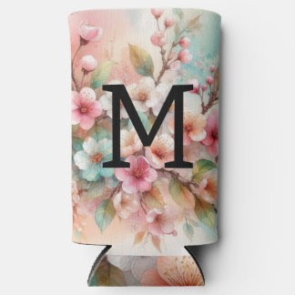 Floral watercolor monogram pink cherry blossoms  selters dosenkühler