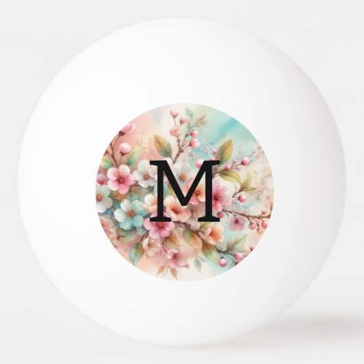Floral watercolor monogram pink cherry blossoms  tischtennisball (Vorderseite)