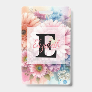 Floral watercolor monogram pink gerbera daisies  ausweis