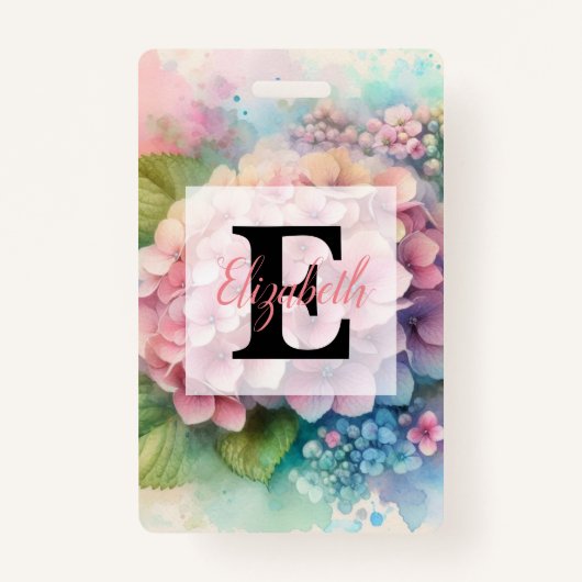 Floral watercolor monogram pink hydrangea ausweis (Vorderseite)