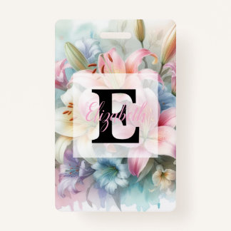 Floral watercolor monogram pink lilies flowers  ausweis