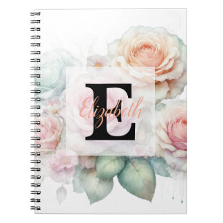 Floral watercolor monogram pink roses flowers  notizblock