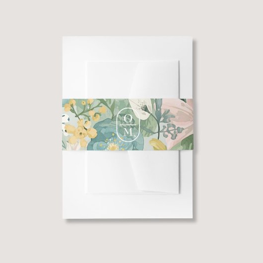 Floral Watercolor Monogram Wedding Invitation Einladungsbanderole
