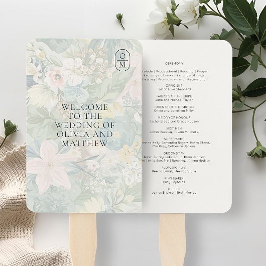 Floral Watercolor Monogramm Hochzeitsprogramm Fächer