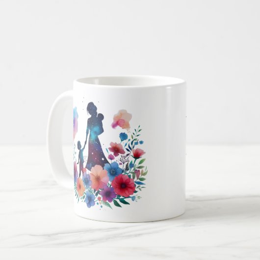 Floral Watercolor Mutter und Kind Kaffeetasse (Vorderseite Links)