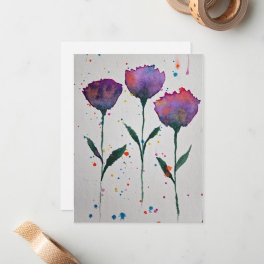 Floral Watercolor Notecard Mitteilungskarte (Vorderseite/Rückseite Beispiel)