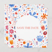 Floral Watercolor Orange Blue Einladung (Vorne/Hinten)
