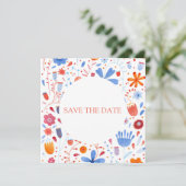 Floral Watercolor Orange Blue Einladung (Stehend Vorderseite)