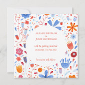 Floral Watercolor Orange Blue Einladung (Rückseite)