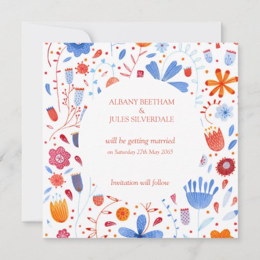 Floral Watercolor Orange Blue Einladung (Rückseite)