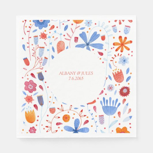 Floral Watercolor Orange Blue Serviette (Vorderseite)