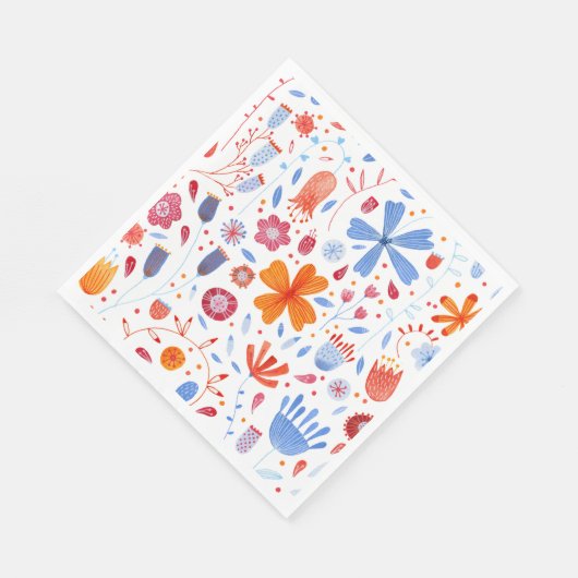 Floral Watercolor Orange Blue Serviette (Ecke)