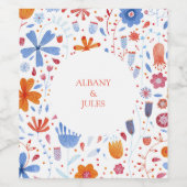 Floral Watercolor Orange Blue Weinetikett (Einzelnes Label)
